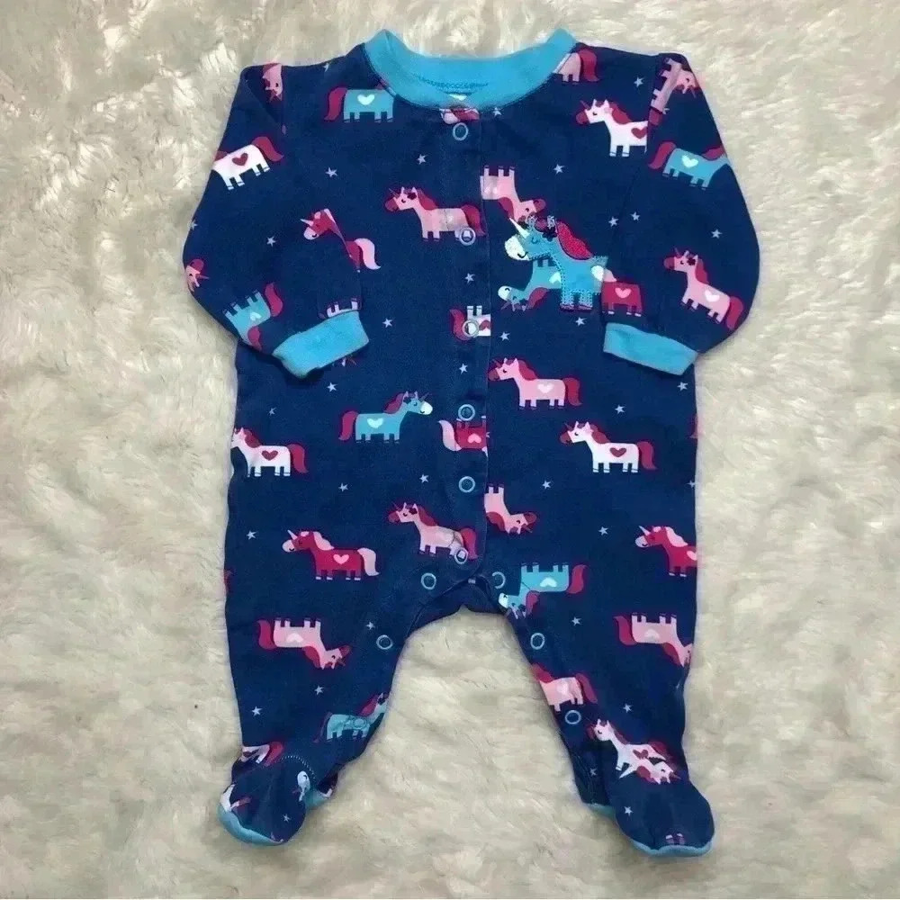 Pekkle Footed Onesie Pajamas Blue/Pink/White Size 3  Months